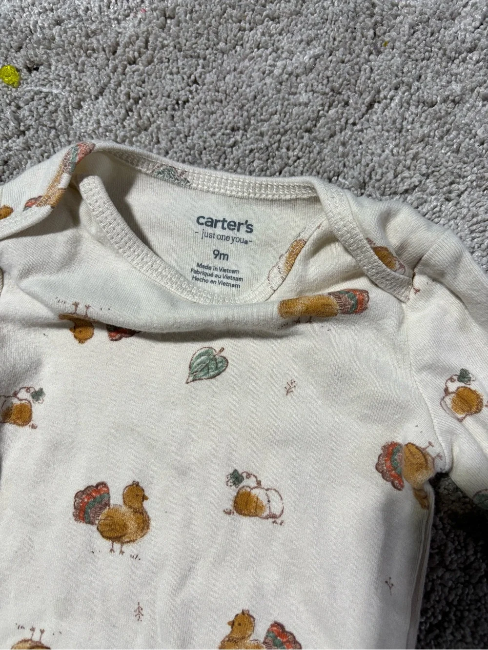 Carter's Cream Long-Sleeve Baby One-Piece with Turkey Print